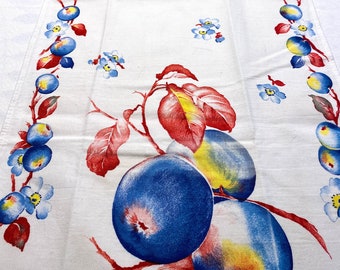 1970's MCM Kitchen Cotton Runner with gorgeous Plums and Vine Borders