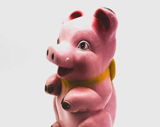 Pink Bisque/Chalkware Laughing Happy Piggy Bank