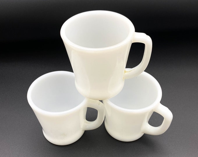 Vintage White Trio of  Fire King Anchor Hocking D Handle Mugs