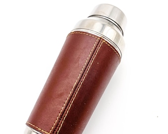 Outstanding BrownFaux Leather Wrapped and Stitched Chrome Cocktail Shaker from Hampton Home
