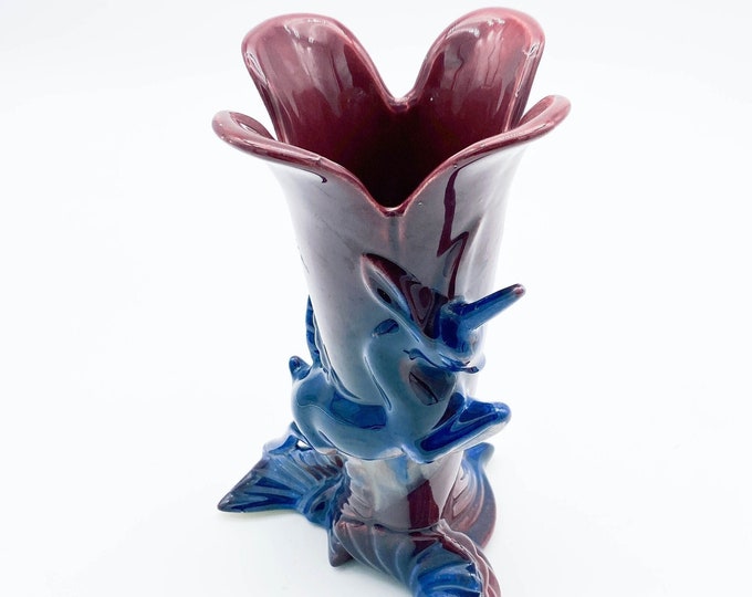 Fabulous Unicorn Vase withLeafy Base in Blue and Crimson