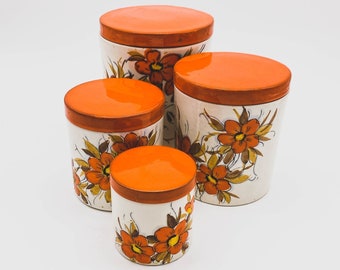 Flower Power Orange Giftware Kitchen Canisters Set