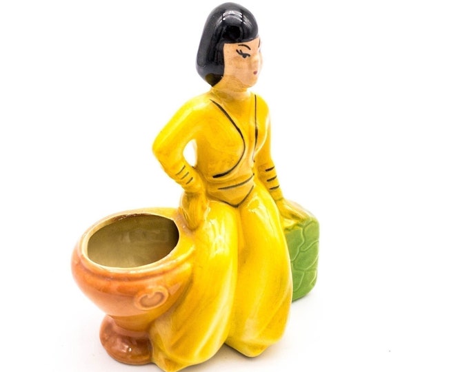 Vintage Asian Lady in Yellow Harem Pants planter