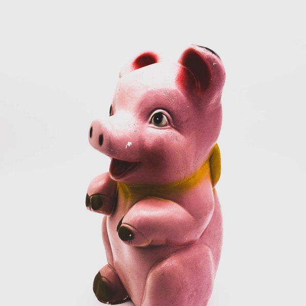 Pink Bisque/Chalkware Laughing Happy Piggy Bank