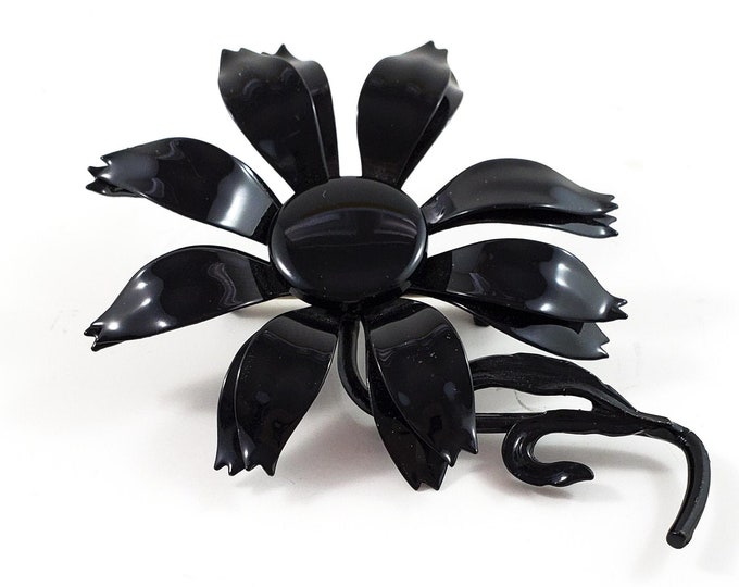 Crazy Daisy Black Floral Brooch/Pin with Stem