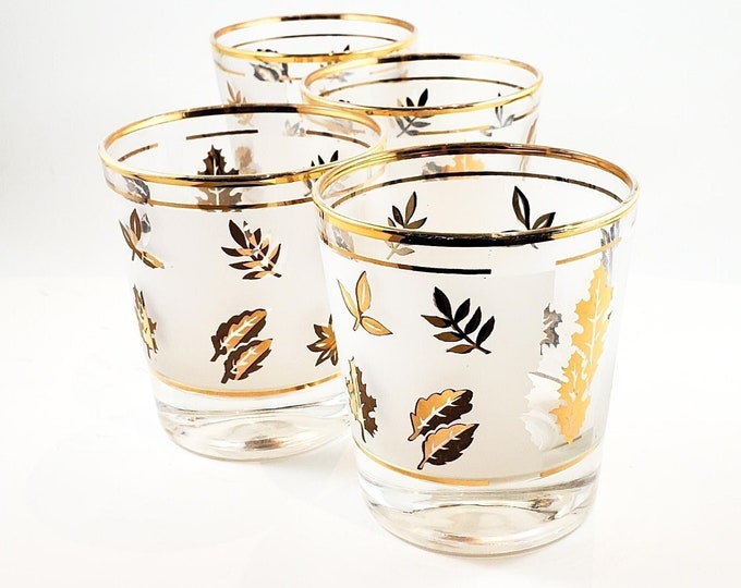Awesome Mid Century Gold Leaf Libbey Whiskey glasses Set of 4
