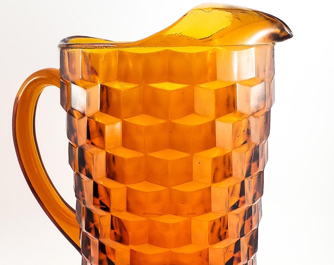 Gorgeous Vintage Mid Century Georgian Pattern Amber Faceted Indiana Glass Pitcher