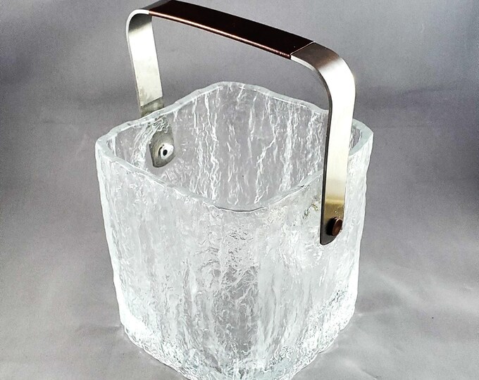 Super Chic Mid Century Vintage Hoya Glass Ice Bucket Faux Leather Handle Japan