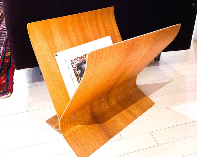 Modern Bentwood MCM Magazine Rack by Paul Rowan for Umbra Rosewood Veneer Lines