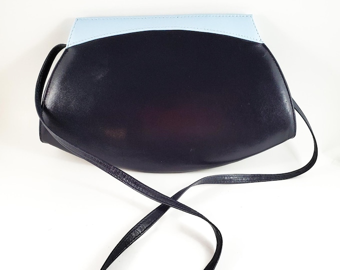 Gorgeous Mid Century Navy Purse with Powder Blue Detailing Jacques Vert Navy handbag Italian Purse.