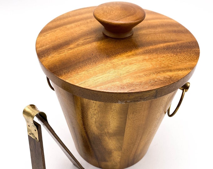 Fabulous Teak Ice Bucket with Teak Tongs