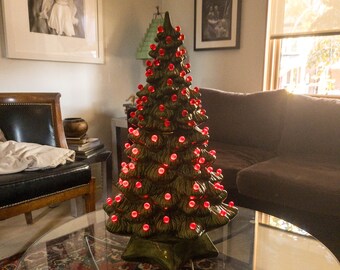 Stunning Extra Large Vintage Ceramic Christmas Tree with round red Bulbs