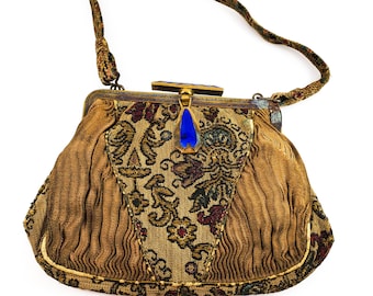 Fabulous Brocade Bag with Blue Jewel and Blue Jewelled Clasp