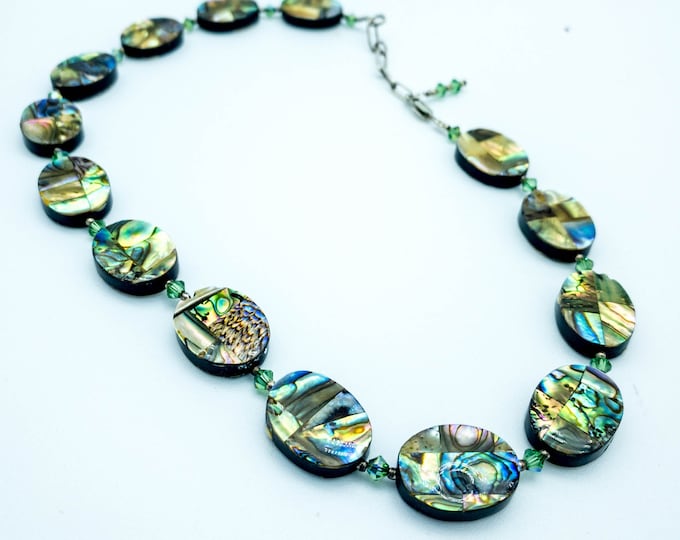 Gorgeous Abalone Bead Necklace with Beautiful Oval Flat Beads