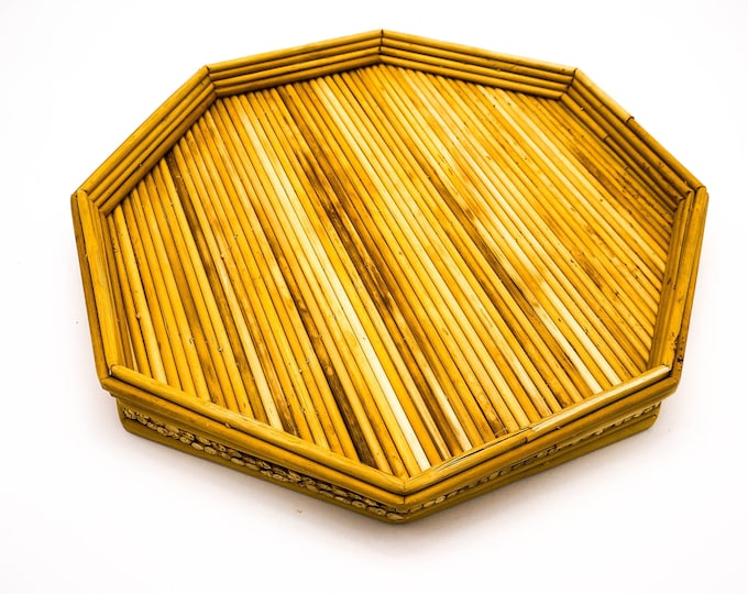 Bamboo Rattan Hexagonal Tray, Boho Rustic Handmade Hexagonal Rattan Wicker Tray, Perfume Jewellery Skincare Diffuser Organizer