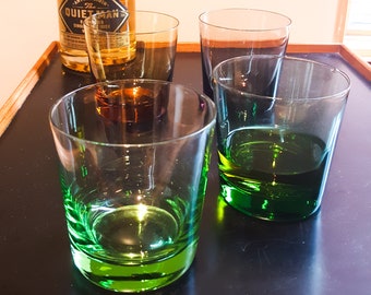 Stunning Mixed Color Glass Whiskey Glasses lo Ball Green Emerald Amber Smoke