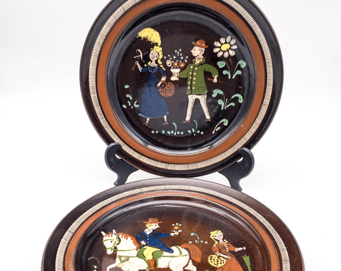 2 Hugo Kohler Biel Swiss Boy and Girl Hand Painted Swiss Folk Art Plates