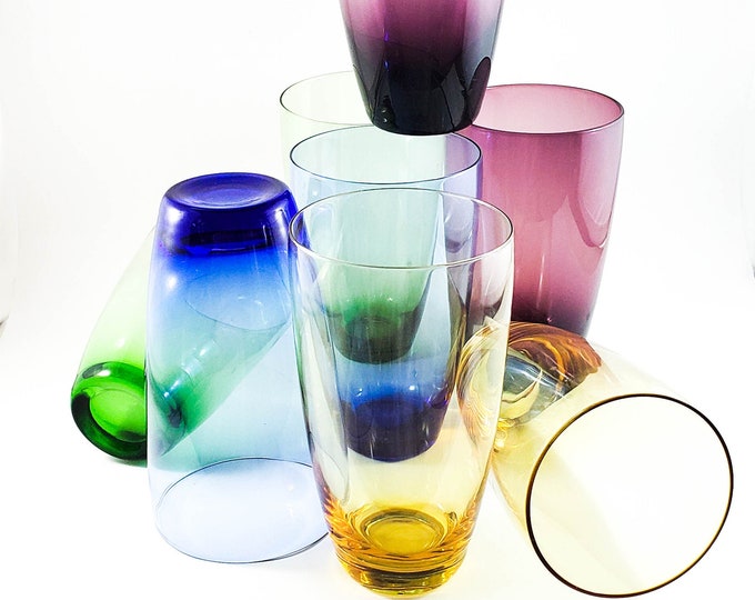 Fabulous Set of 8 Vintage Jewel Tone Bar Glasses