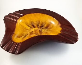 Beauty of a Mid Century Drip Glaze Amber and Brown Triangular Ashtray/Trinket Dish