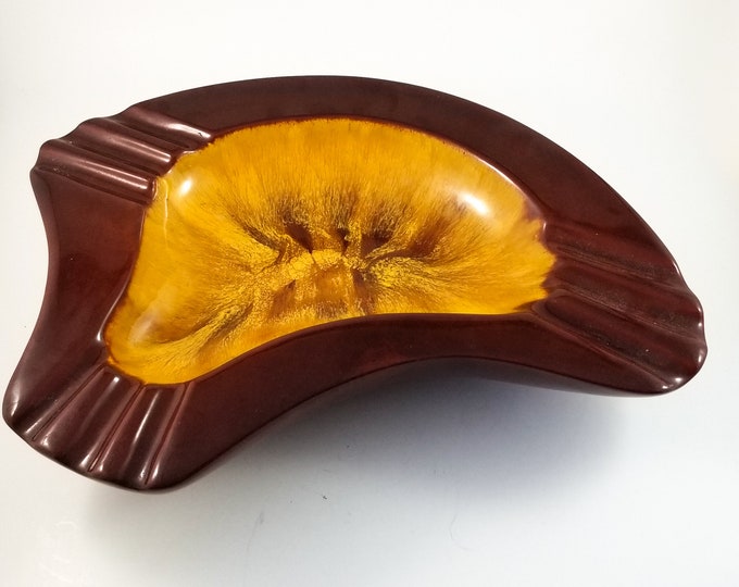 Beauty of a Mid Century Drip Glaze Amber and Brown Triangular Ashtray/Trinket Dish