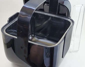 Super Chic Mid Century Vintage Mod Guzzini Amanda BLACK Acrylic Lucite Ice Bucket with Tongs