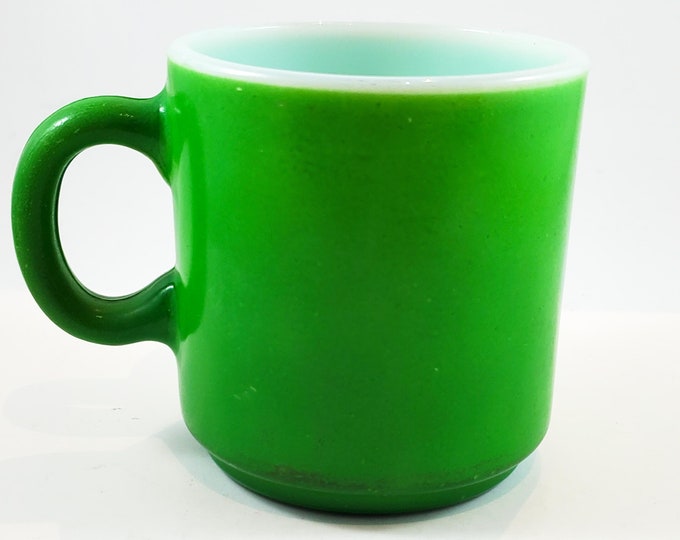 Vintage Emerald Milk Glass Mug with D Handle