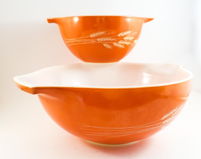 Two Autumn Harvest mixing bowls, Wheat Sheaf milk glass