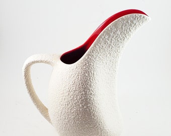 Stunning Vintage Crown Devon Textured Pitcher, with Red Interior Glaze