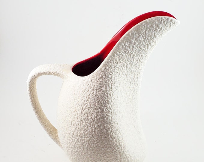 Stunning Vintage Crown Devon Textured Pitcher, with Red Interior Glaze