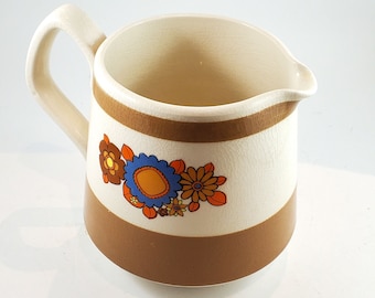 60s Flower Power Sadler Milk Pitcher, Boho Kitchen, Stoneware, Staffordshire England