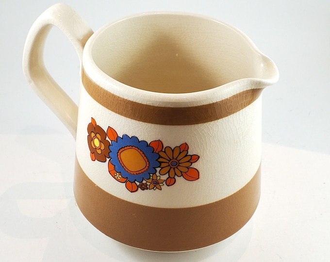 60s Flower Power Sadler Milk Pitcher, Boho Kitchen, Stoneware, Staffordshire England