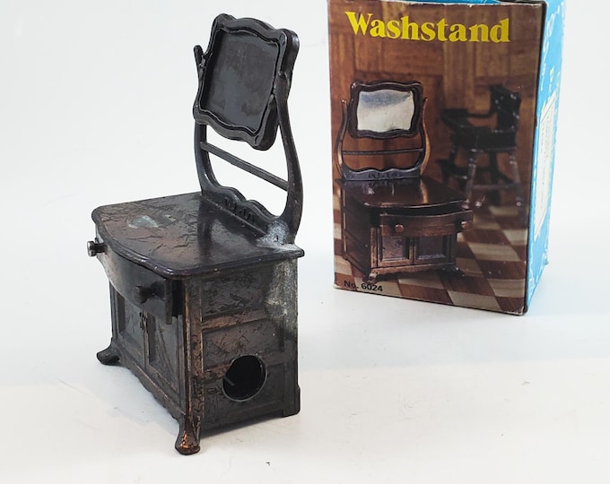 Miniature Bronze/Cast Iron Wash Stand Pencil Sharpener  with Mirror that swivels. Works! Stocking Stuffer!