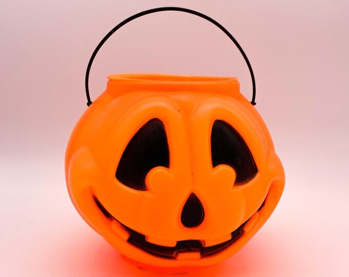 Vintage Plastic Blo Mold Jack O' Lantern candy container, Trick or Treat Candy Holder