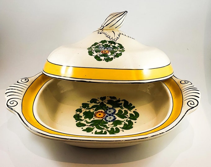 Beautiful Covered Hand Painted Serving Dish/Casserole - Royal Adams Titian Ware - Made in England 459174