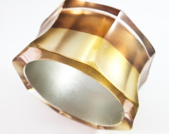 Gorgeous Gold and Copper Banding Octagonal Acrylic Bangle in with Gold Interior