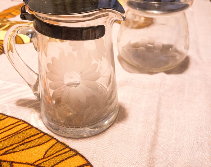 Etched Glass and Silver Cream and Sugar