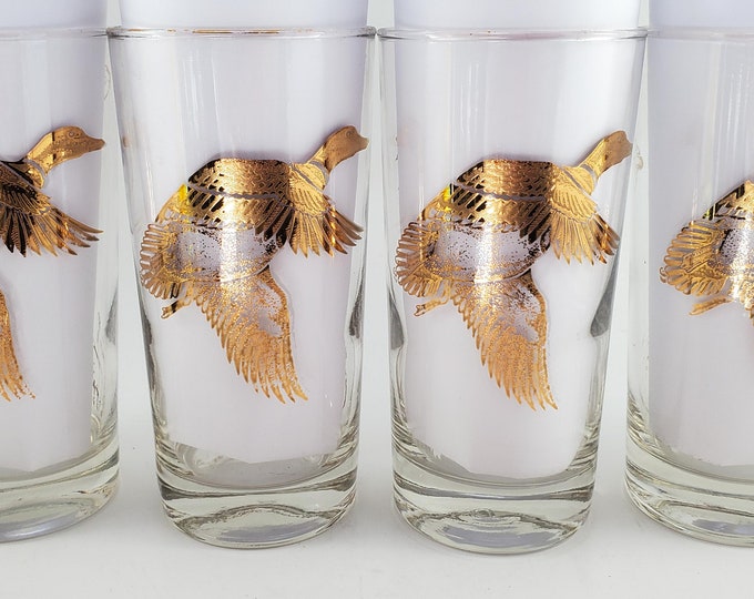 Wild Bird Hi Ball Whiskey Glasses Mid Century Barware. Set of 5.