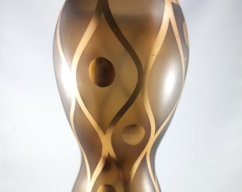 Amber Art Glass Vase, Gilded Lattice & Spots