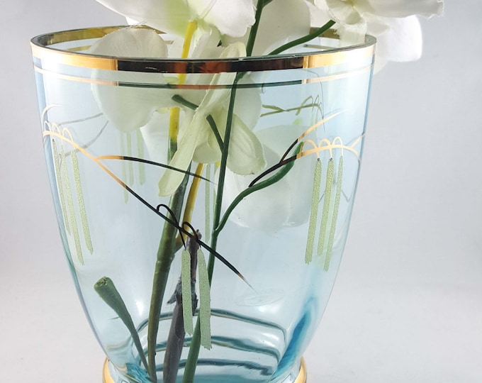 Gorgeous Blue Gilt Glass Flower Vase