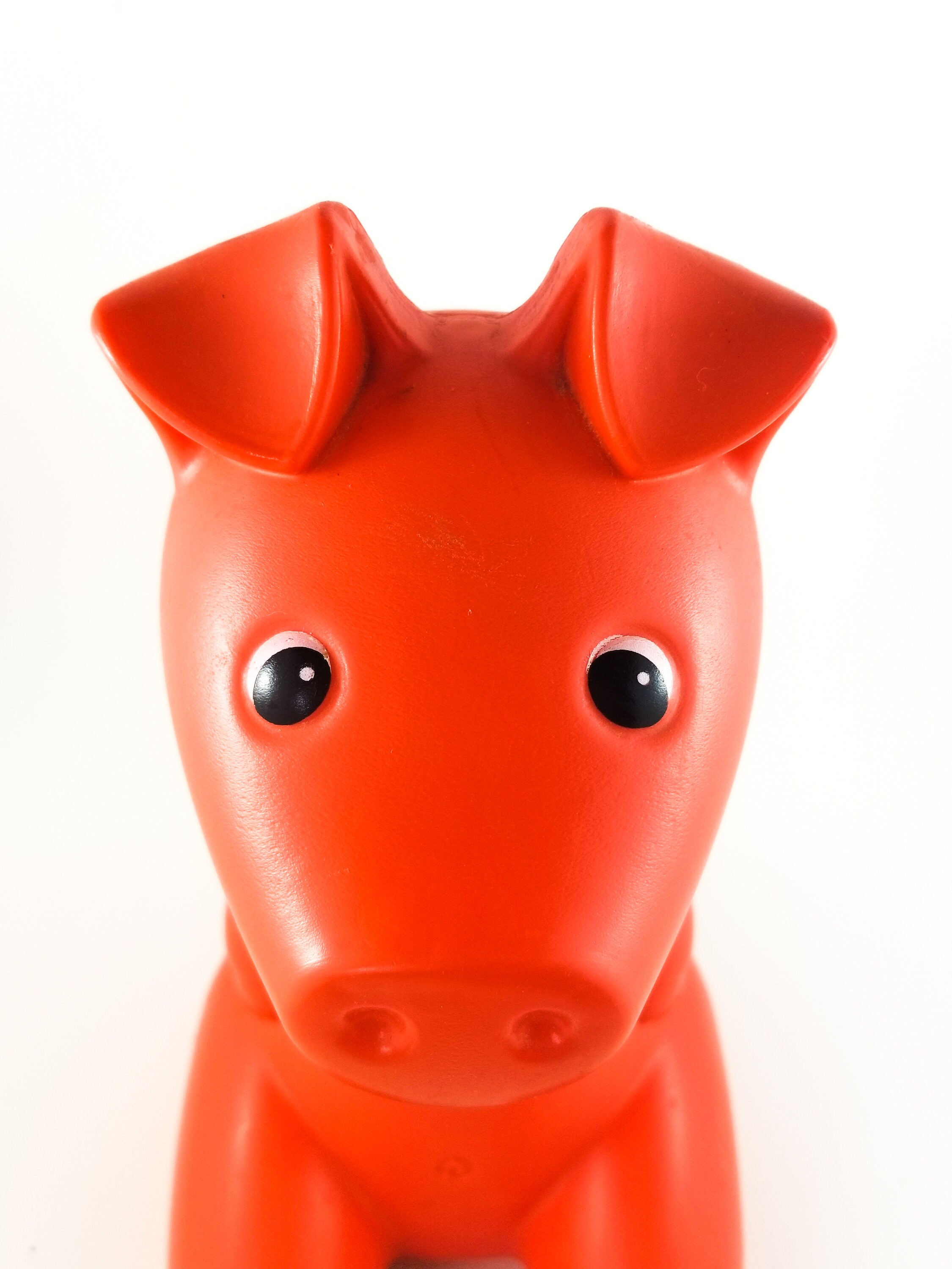 1980's Ikea Heavy Plastic Piggy Bank in Orange/Red. Figurine Bank