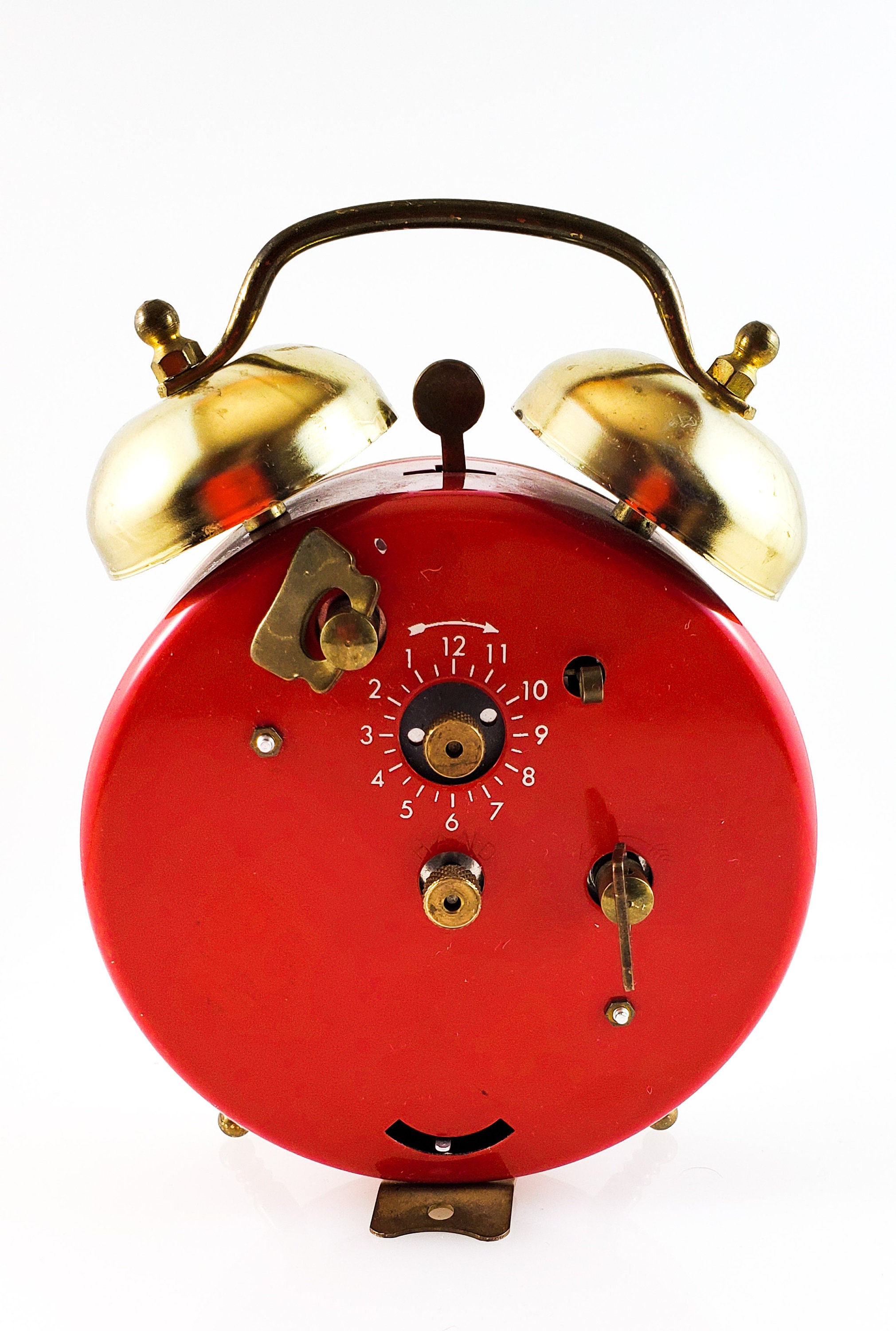 Vintage collectible Twin Bell Footed Bradley Mickey Mouse Wind Up Alarm