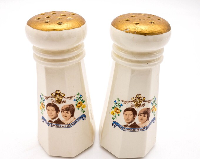 Vintage Tall Charles and Diana Salt and Pepper Shakers with photos