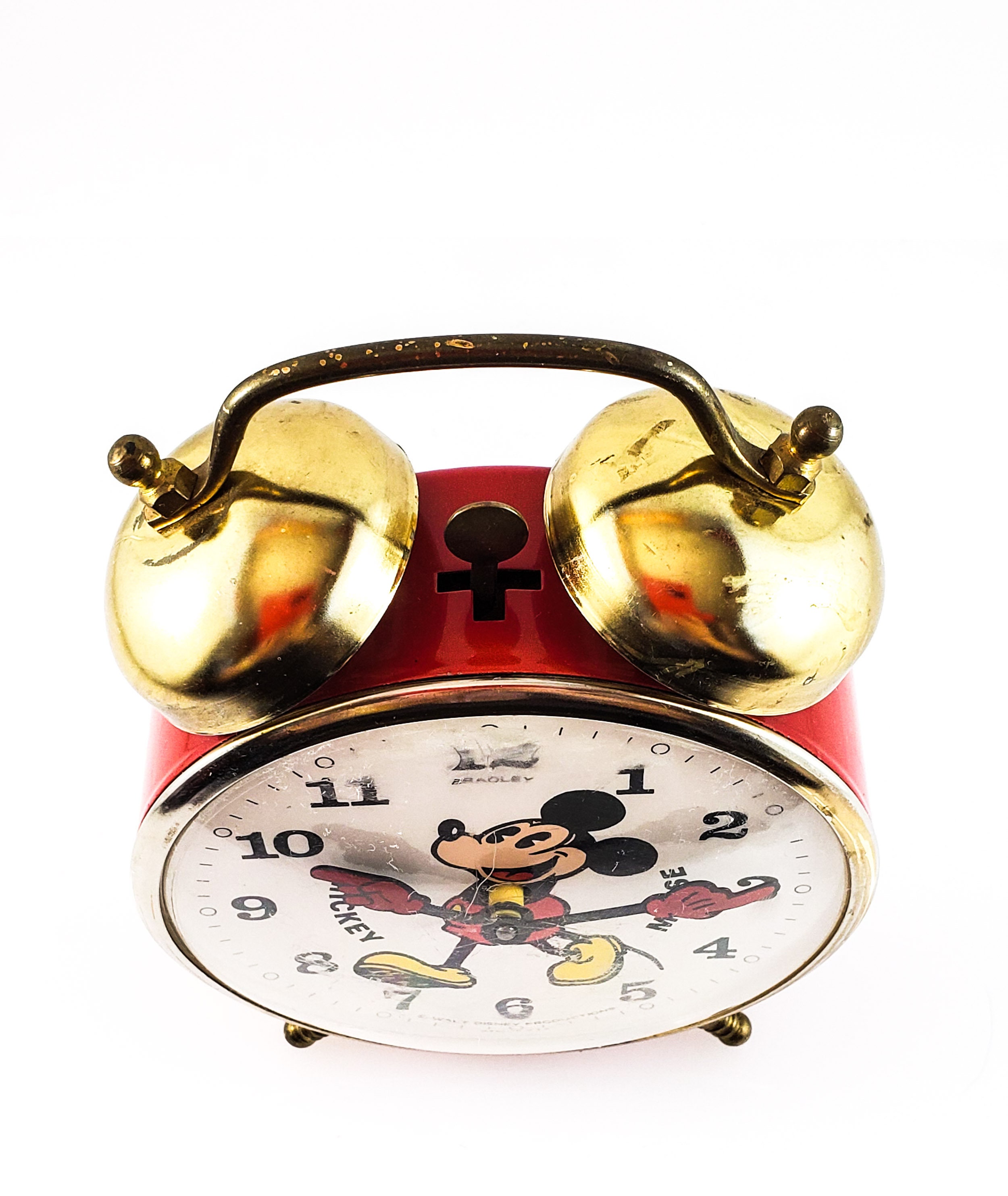 Vintage collectible Twin Bell Footed Bradley Mickey Mouse Wind Up Alarm