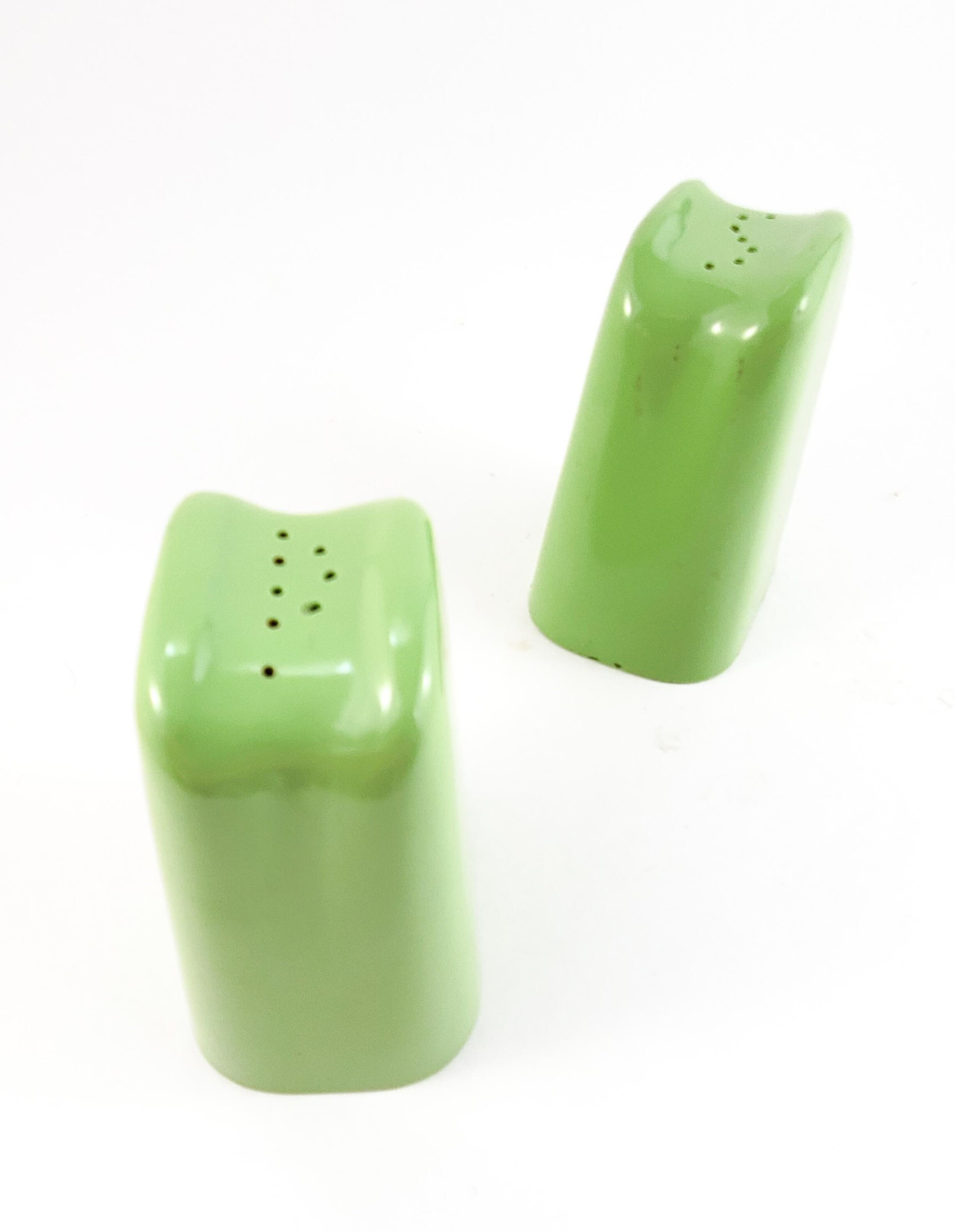 Simple MCM Green Salt and Pepper Shakers with Stoppers