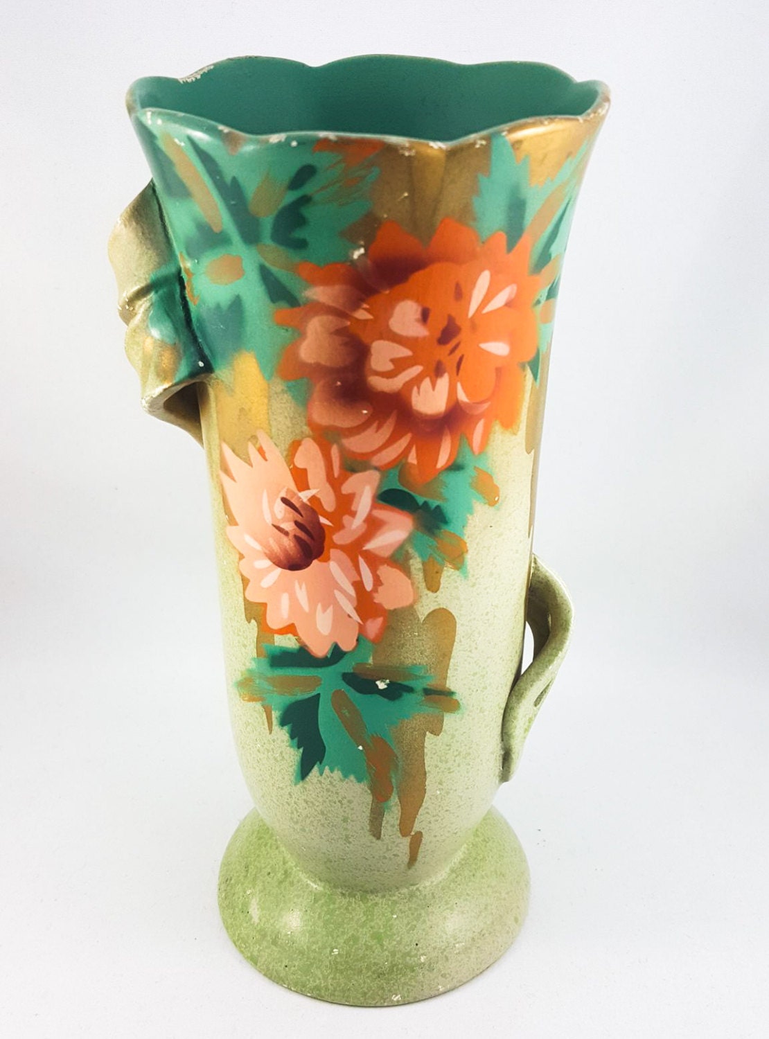 Hand Painted Art Deco Floral Vase