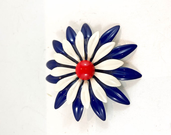 Crazy Daisy Red White and Blue Floral BroochPin