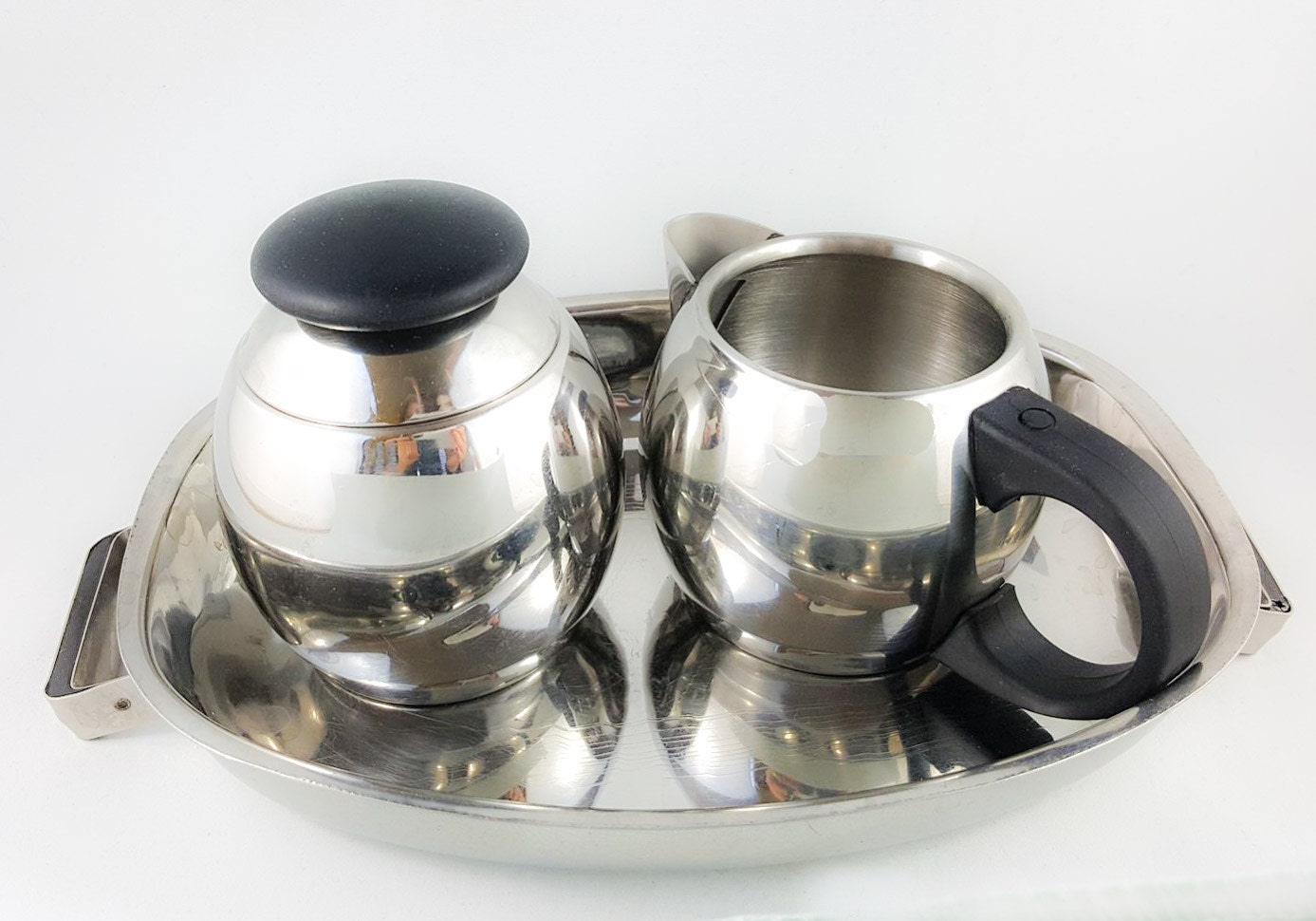 Chrome Cream and Sugar Set with Tray