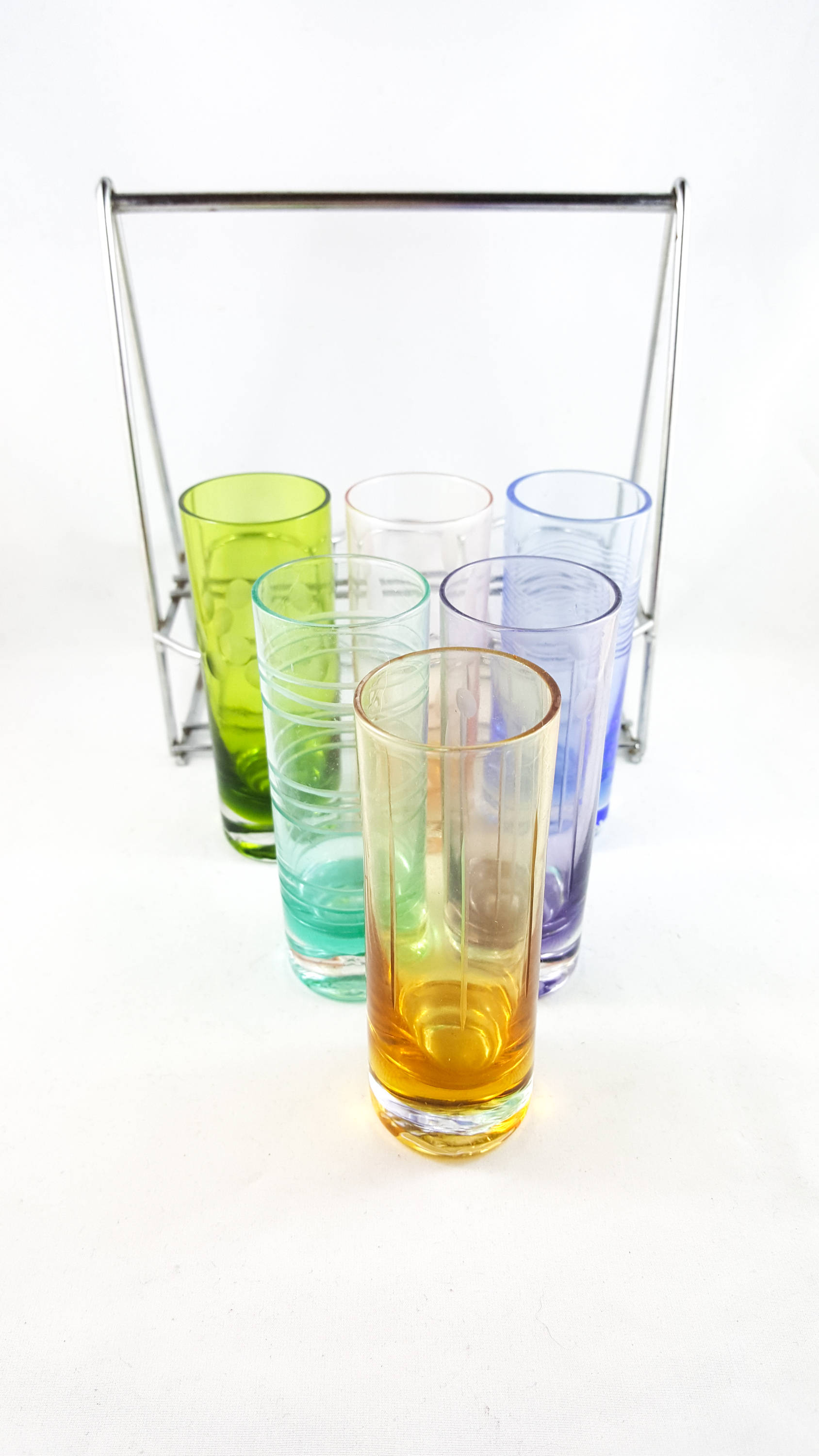 Vintage Set of 6 Harlequin Etched Shot Glasses Retro Aperitif Cocktail