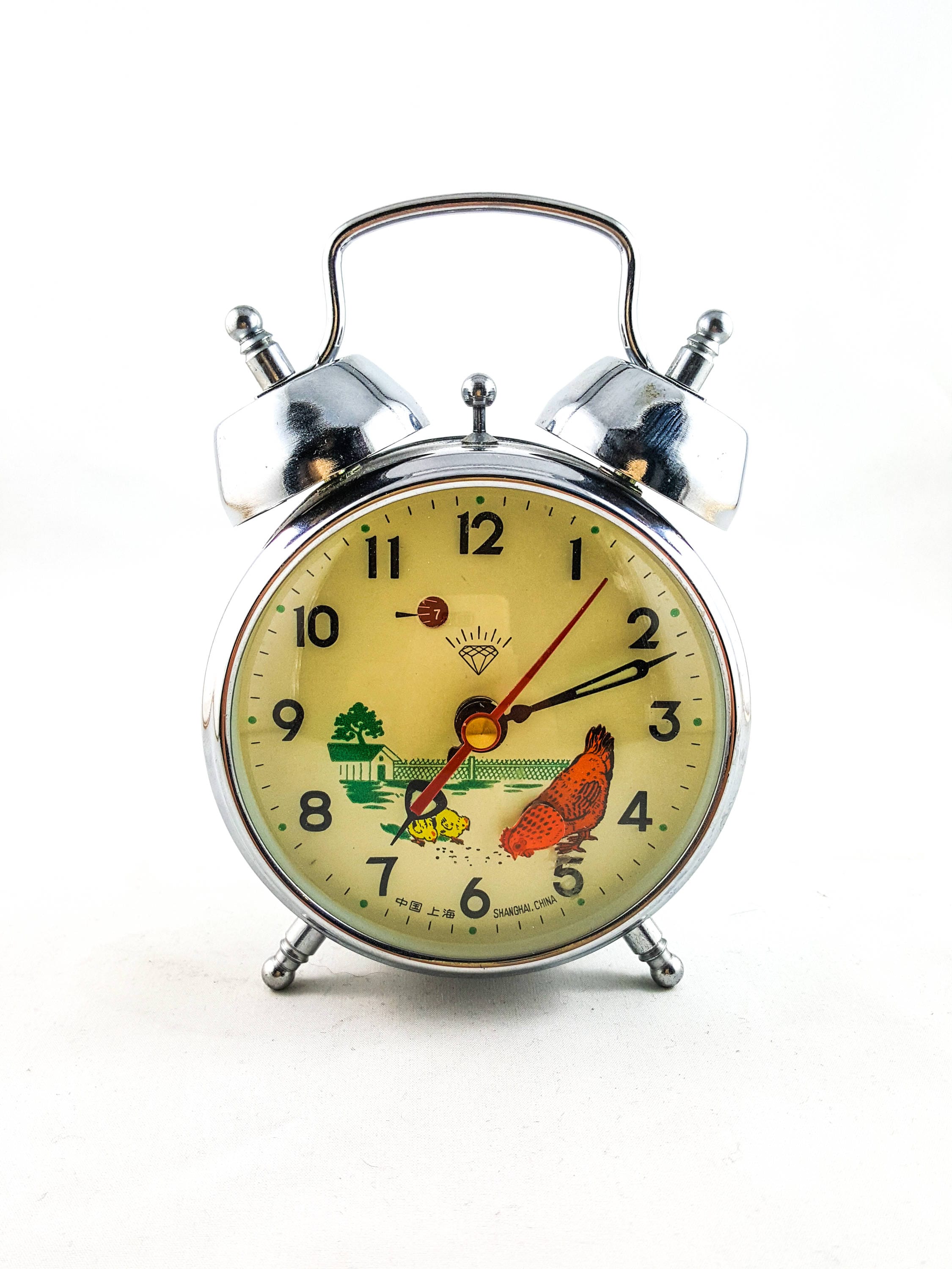 Wonderful Whimsical Pecking Chicken Monogram Silver Bell Alarm Clock