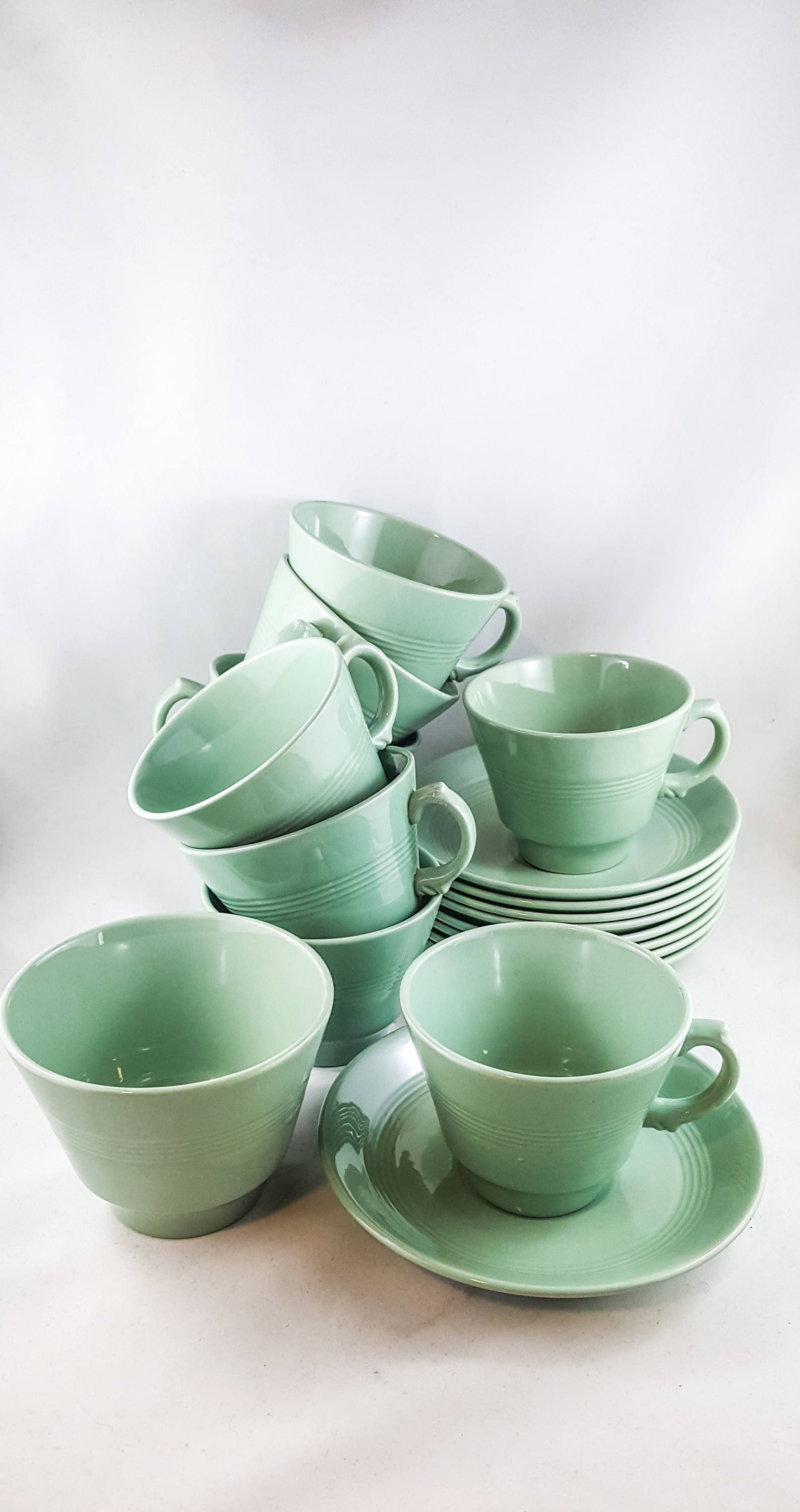 Mint Green Woodware Coffee/Tea 19 Piece Coffee/Tea Set with Open Sugar